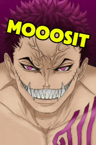 a cartoon character with purple hair and the words mooosit on top