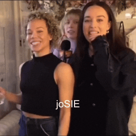 two women standing next to each other with the word josie on the bottom right