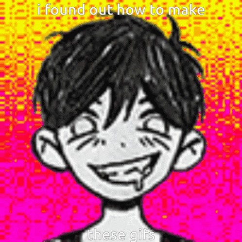 a black and white drawing of a boy with a smiley face and the words i found out how to make these gifs