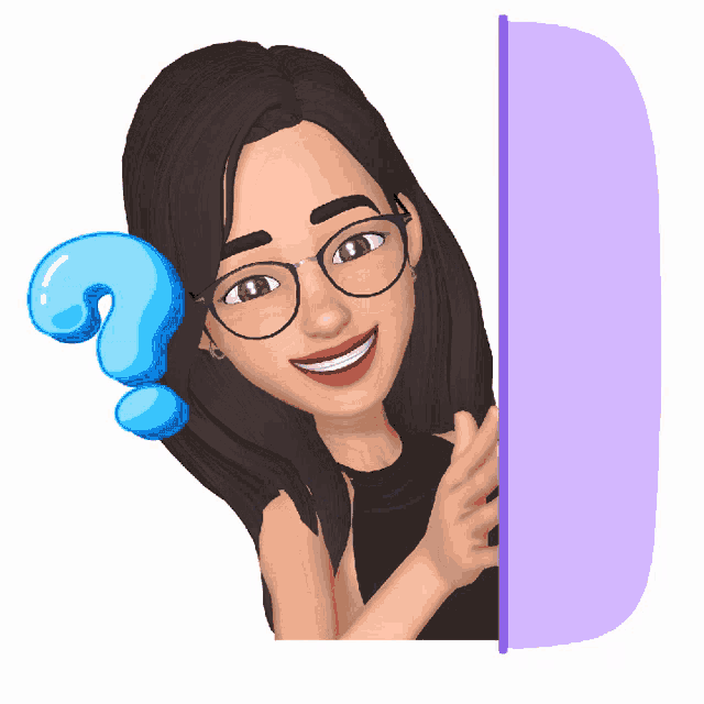 a cartoon of a woman with glasses and a question mark on her head
