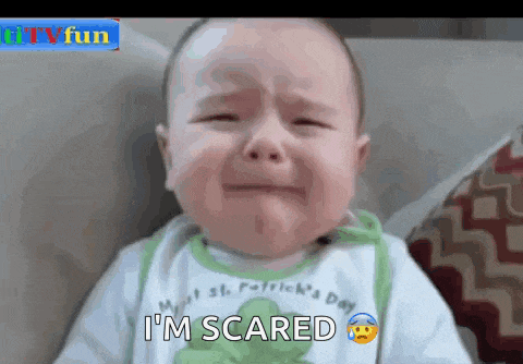 a baby is crying with the words i 'm scared on the bottom