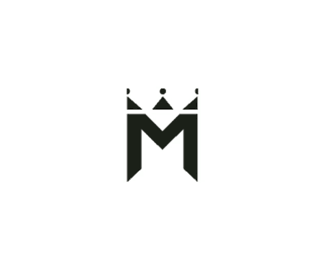 a black m with a crown on top of it