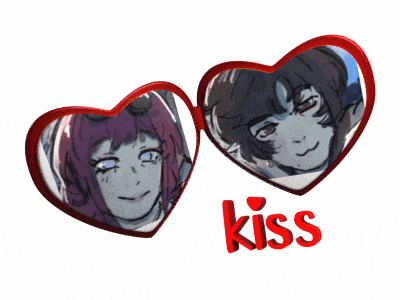 a couple of heart shaped mirrors with the word kiss in red