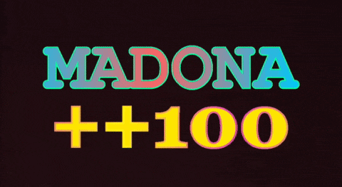 a colorful sign that says madona +100 on it