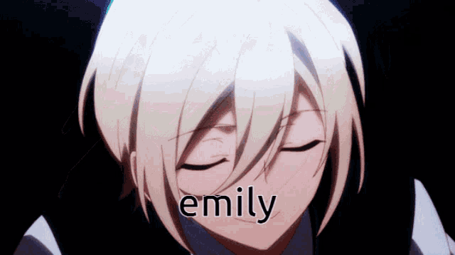 a close up of a person 's face with the name emily written on it