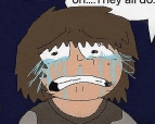 a cartoon character is crying with tears coming out of his eyes .
