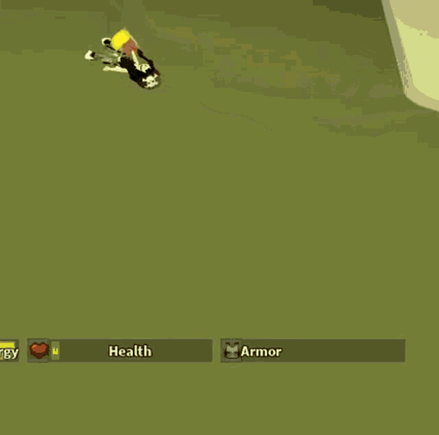 a cartoon character is falling in a video game with health and armor showing