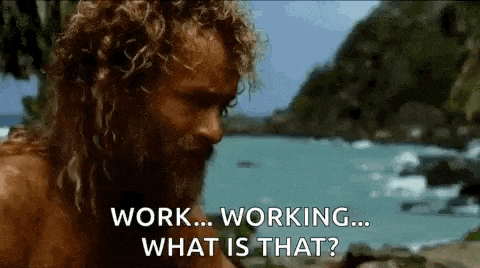 a man with curly hair and a beard is standing next to a body of water and talking about work .