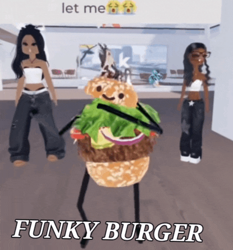 a picture of a funky burger with two girls