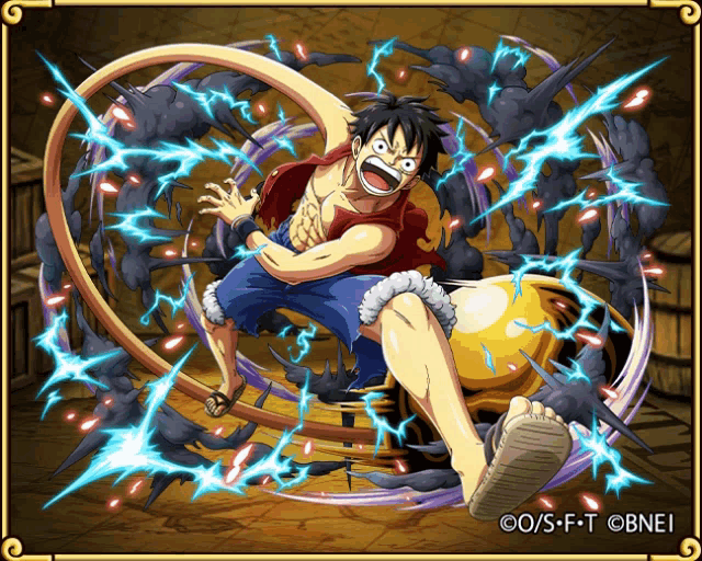 a cartoon of luffy from one piece is surrounded by a circle of lightning