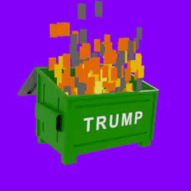 a green dumpster with trump written on it