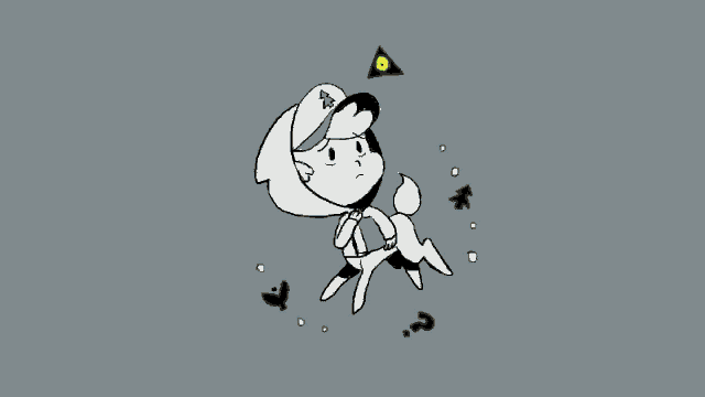 a black and white drawing of a cartoon character
