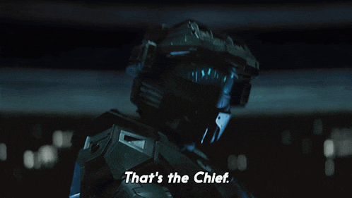 a close up of a helmet with the words that 's the chief above it