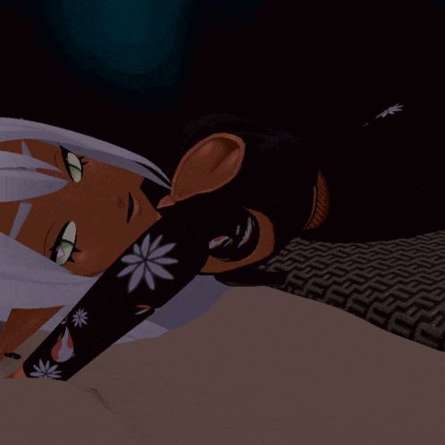 a cartoon character with white hair is laying on another character 's lap