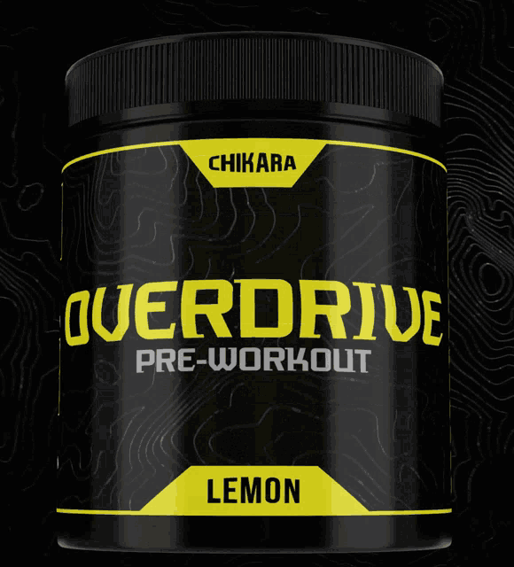 a black jar with a yellow label that says ' servings per tub ' on it