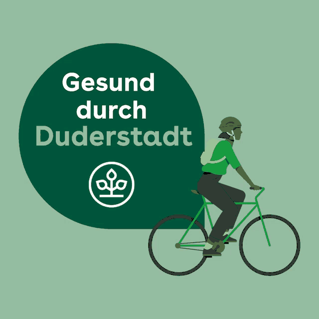 a person is riding a bike with the words gesund durch duderstadt behind them