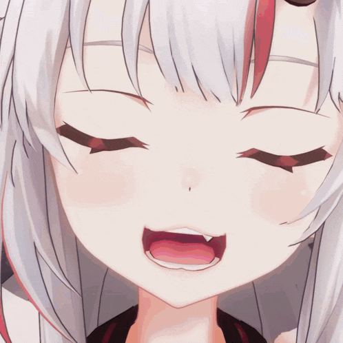 a close up of a anime girl with red eyes