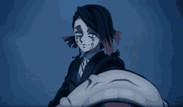 a cartoon character in a black suit with his arms outstretched against a blue background