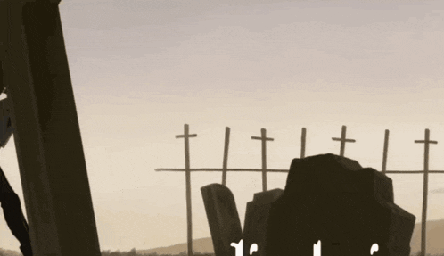 a cartoon character is standing in front of a cemetery fence
