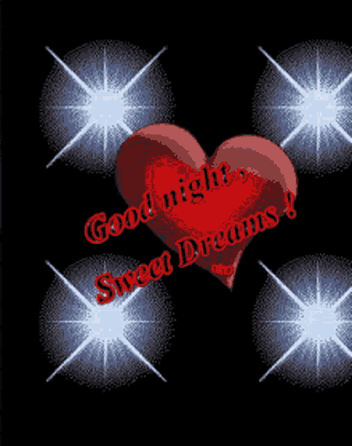 a red heart with the words good night sweet dreams written on it