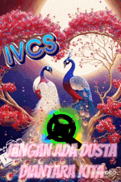 two peacocks are sitting in a tree with flowers and the words incs