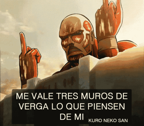 a cartoon of a man giving the middle finger with the words me vale tres muros de verga lo que piensen de mi