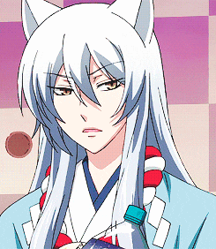 a cartoon character with long white hair and cat ears is holding a bottle of water