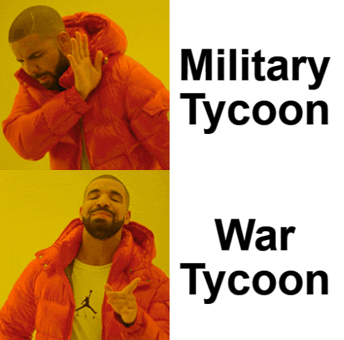 a man in an orange jacket is next to a yellow background that says military tycoon war tycoon