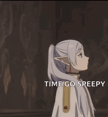 two anime girls standing next to each other with the words time go speepy written on the bottom