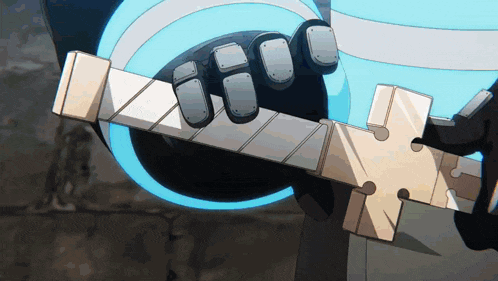 a close up of a person holding a sword that looks like a puzzle
