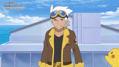 a cartoon of a man wearing goggles and a jacket