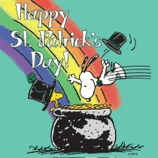 a cartoon of snoopy flying out of a pot of gold