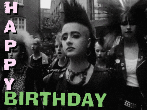 a black and white photo of a group of people with the words happy birthday written above them
