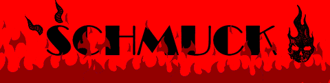 the word schmuck is on a yellow background with flames behind it