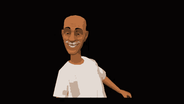a cartoon man with a white shirt and a mustache