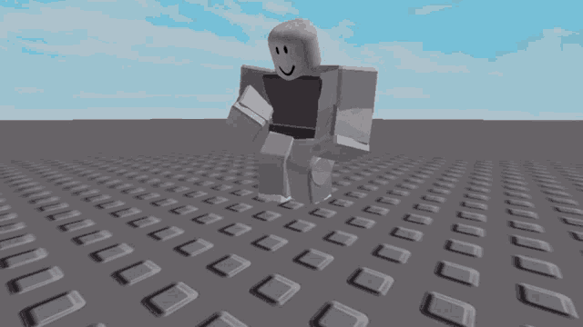 a roblox character is walking across a gray surface