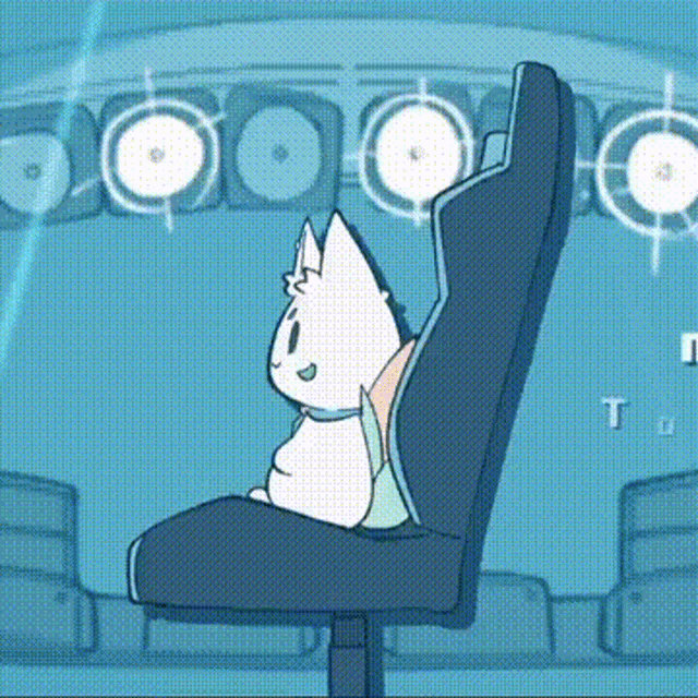 a cartoon cat is sitting in a chair in front of a target .