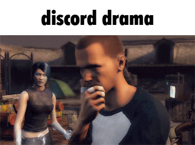 a man and a woman in a video game with the words discord drama