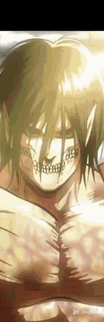 a close up of a cartoon character with a skull on his face