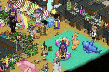 a pixel art drawing of a beach scene