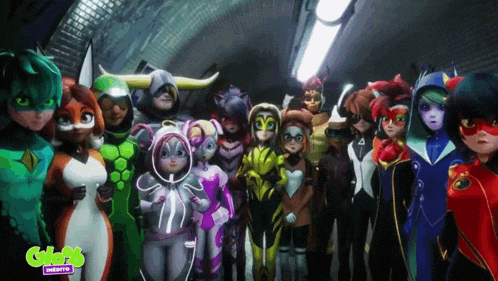 a group of cartoon characters standing next to each other with the word glafs on the bottom left