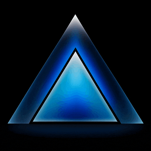 a blue triangle with a black border on a dark background