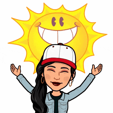 a cartoon of a woman with her arms outstretched and a smiling sun behind her