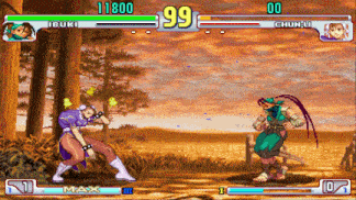 a video game screen shows chun li and ibuki fighting each other