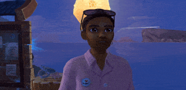 a girl in a purple shirt with a badge that says ' i love you '