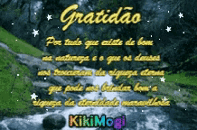 a picture of a river with the words gratidao on the top