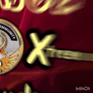 the letter x is on a red background next to a coin that says community