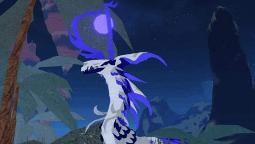 a dragon with a purple moon in the background