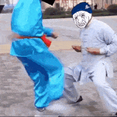 a man with a playstation logo on his hat is standing next to another man in a blue and white outfit .