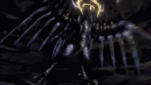 a robot with purple lights coming out of its wings